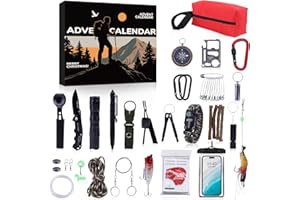UISEBA Calendrier de l'Avent Survivaliste pour Hommes - 24 Jours d'outils de Survie en Plein Air de Haute Qualité et d'équipements d'urgence Essentiels - Cadeau pour Camping, Randonnée et Aventure