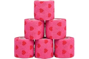 Bohue 6 Rolls Love Bandage Red Hearts Bandage Non Woven Bandage Self-Adhesive Bandages Breathable Tape for Pet Knee Ankle（5cm）