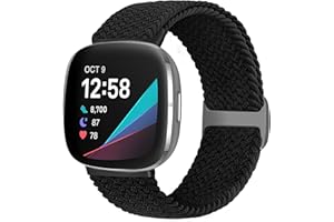enkic Geflochtenes Solo Loop Armband Kompatibel mit Fitbit Versa 3 Armband/Fitbit Sense Armband, Elastisch Verstellbares Sport Ersatzarmbänder Nylon Uhrenarmband für Fitbit Versa3/Sense Herren Damen