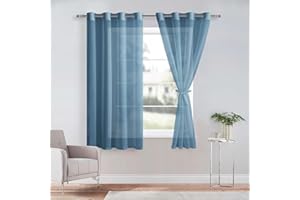 DWCN Tende per Interni in Voile con Fermatenda per Camera da Letto Trasparenti Tende Moderne con Anelli per Soggiorno 2 Pezzi, 140x160 CM, Blu Scuro