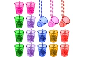 ANZOAT 18 Pcs Verres à Shot pour Mariée, Verre à Liqueur en Plastique Perles a un Collier de Perles, Verre à Shot Perlé Bachelorette pour Équipe Mariée/Marié, Verres à Liqueur avec Chaîne a 6 Couleurs
