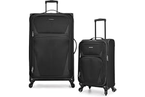 U.S. Traveler Aviron Bay rozkładany bagaż Softside z kołami obrotowymi, Czarny, 2 Piece Luggage, Aviron Bay rozkładany bagaż Softside z kołami obrotowymi