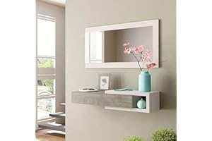 MarinelliGroup Mobile ingresso SOSPESO con cassetto ripiano e specchio ROVERE + BIANCO 95 X 29 X 19 cm - 0C6743A