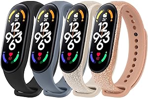 Tobfit 4 Piezas Correa Compatible con Xiaomi Mi Band 7 para Mujer Hombre, Pulsera de Silicona Clásica, Correas de Tamaño Ajustable, Pulseras de Repuesto Sport Comfort para Xiaomi Mi Smart Band 7