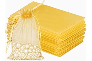jijAcraft 100 Pcs Sacs en Organza Or 13x18 cm, Pochettes en Organza avec Cordon de Serrage, Sacs à Bijoux, Pochettes Lavande, pour Bonbons Cadeaux de Mariage
