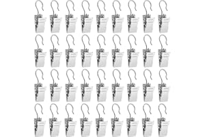 ALLisWE 100PCS Curtain Clips with Hooks, Small Heavy-Duty Hook Clip Set, Stainless Steel Shower Curtain Clips Light Hangers Wire Holders for Home Decorations Bathroom Shower Curtain Photo Decors
