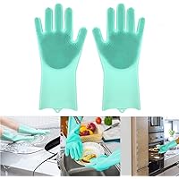 Adtala Dish Washing Cleaning Sponge Gloves Reusable Silicone Brush Heat Resistant Scrubber Gloves for Dish Washing,Kitchen Bathroom Cleaning,Pet Bathing,Car Washing1 Pair(13.6" Large) Multi Color