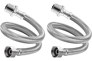 LUNAANDA Pack of 2 Flex Hose 3/8 Inch, Throw and Male Thread, Connection Hose with Stainless Steel Braid, Flexible Hose DN8 Connection Hose for Fittings, Sanitary Hose with Drinking Water Approval (20 cm)