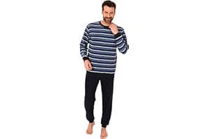 RELAX BY NORMANN Langer Herren Frottee Pyjama Schlafanzug mit Bündchen - Streifenoptik - 291 101 13 133