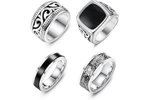 Diamday 4Pcs Stainless Steel Vintage Signet Rings for Men Biker Rings Set Pinky Thumb Celtic Band Ring Spinner Ring Silver Gold Polished Edge Mens Rings for Men Boys Jewelry Gift