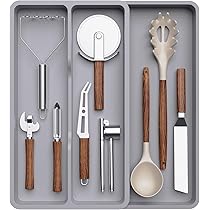 BEWOS Organizer per cassetti portaposate a 5 scomparti, in plastica, per riporre utensili da cucina, senza BPA e antiscivolo, organizer per cassetti con sezioni dedicate per cucchiai, forchette