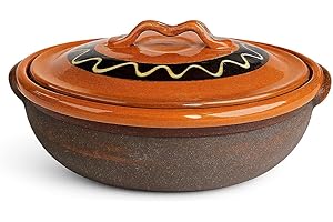 FRANCACOR CAZUELA TARTERA BARRO ESMALTADA DECORADA CON TAPA 32-28 - 24 CMS - HORNO - FUEGO DIRECTO - GAS - LAVAVAJILLAS (28 X 8 cms)