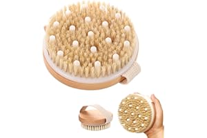 HUKNEQN Brossage a Sec, Brosse Corps, Brossage a Sec Drainage Lymphatique, Brosse Corporelle pour Dry Brush, Brosse de Massage à Sec en Poils Naturels, Exfoliation Revitalisation de la Peau Manche Ergonomique