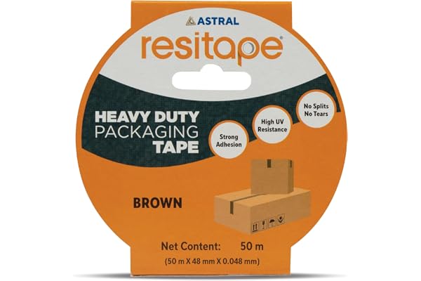 Astral Resitape BOPP Brown Tape I High Strength Packaging tape I Excellent Grip & Adhesion I High Strength & Durability I Premium Quality for Heavy Loads, DIY I 50 mtr. X 48 mm X 0.048 mm
