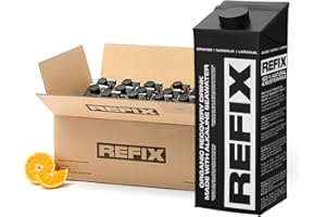Bebida de Recuperación REFIX – Base Agua del Mar, Baja en Calorías, Orgánica, Sin Azúcar Añadido, Vegana, Electrolitos y Sales Minerales Naturales del Mar - Sabor Naranja - Pack de 24 Tetrapack