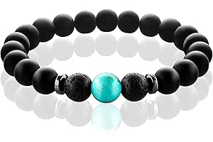 FABACH Pulseras de perlas de chakra con piedras preciosas de 8 mm, piedra volcánica y piedra de ónice (negro), pulseras de yoga de piedras curativas, pulseras energéticas para hombre y mujer