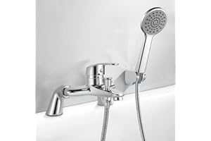 kisimixer Bath Mixer Taps with Shower, Bath Tap with Shower Head and Hose, Modern Round Monobloc Single Bath Shower Mixer Tap, Shower Tap for Bath, Chrome-150-170mm Adjustable Centres