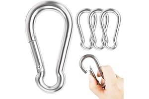 Rainmae 4 PCS M8 Carabiner Clip,High Strength 304 Stainless Steel Locking Carabiner Keychain Heavy Duty Loaded Snap Hook for Home,Camping,Fishing,Hiking,Traveling