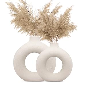 Indulge Homes - White Ceramic Donut Vase | Round Shaped Vase Showpiece 6 & 8 Inches (Pack of 2)