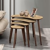 VOVVAHOME MOON 4L&Uuml; D&Ouml;RTL&Uuml; MDF AHŞAP ZİGON SEHPA - MEŞE
