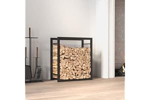 Festnight Leñero Interior, Estante para Leña de Chimenea 50 x 28 x 56 cm Soporte para Leña Carga Máx. 100 kg Acero Negro