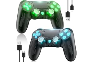 FOIRCEADAL 2 Pack Wireless Controllers for Ps-4 Dual Vibration Wireless Gamepad with Turbo and 3.5mm Audio Jack/LED/Touch Pad for P-s4/Pro/Slim/Pc