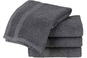 Sue Rossi Face Cloth Set of 4, Egyptian Combed Cotton, 30cm x 30cm Wash Cloth Flannel, Very Soft & Absorbent, Quick Dry 600gsm Bathroom Towels. (Dark Grey)