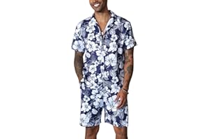 Fastkoala Homme Hawaïen Short Ensemble Tenues Survêtement Été Costumes Plage Tropical Fleurs Imprimé Chemise