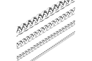 XIRUVE 3mm/5mm/7mm/10mm de Ancho, 36-76cm de Largo Collar Acero Inoxidable Cadena Cubana para Hombre Mujer