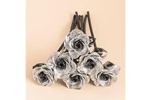 ZffXH 6 Pack bunter, metallischer Kunstrosenstrauß, kleine Kunstblumen aus Aluminiumdraht, langlebige Metallrosen für Garten, Friedhof, Muttertag, Weihnachten, Valentinstag