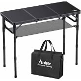 Anbte Folding Camping Table 90 x 40 x 26-48-70 cm with Adjustable Height | Aluminium Waterproof Portable Beach Table, Support