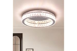 FINKTONGLAN Fintonglan 17.7" Dimmable Crystal LED Ceiling Light Fixtures Modern Round Chandelier Ceiling Lights Fixtures Low Profile Ceiling Lamp with Remote Control for Living Room Dining Room Kitchen 48W