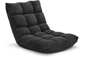 Giantex Chaise de Sol Pliable, Chaise de Méditation avec Dossier réglable, Coussin/Fauteuil de Sol Rembourré pour Maison, Bureau, 105 x 56 x 15CM (Noir)