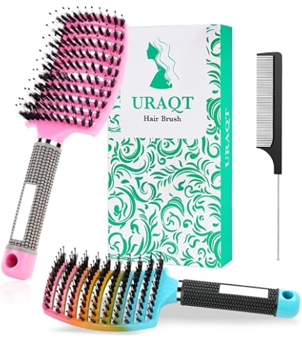 Boar Bristle Hair Brush For Women Men Kid Soft Natural Hair Brushes Wooden Handle Fine Short Thin Hair Type Keep Hair Heathy Restore Shine Texture
