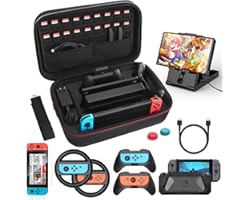HEYSTOP Case & Accessories Kit Compatible with Nintendo Switch, 12 in 1 Switch Carry Case, PlayStand, Steering Wheel, Grip, S