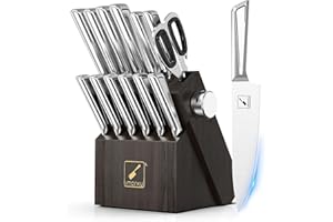 imarku Messerblock mit Messerset, 14-TLG profi japanisches Edelstahl Messer set, Messerblock mit Schärfer, Küchenmesser, Knife, langlebig und scharf, Schwarz—vatertagsgeschenk