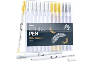 Ohuhu Gold Silver White Gel Pen, 12 Pack Extra Fine Point Opaque Smooth Gelly Roll Pens for Black Paper Card Making Black Paper Highlighting Drawing Sketching Writing
