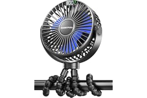 SWEETFULL mini ventilator kinderwagen ventilator leise Handventilator 6000mAh akku Tischventilator usb Lüfter klein fan tragbarer reise büro camping Auto 360 Drehbare(Black) (Black Blue)