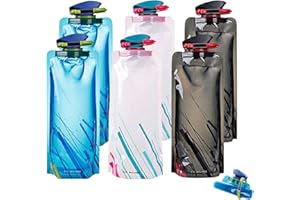 STILLWEN 700 ML Reutilizable Portátil Bolsa de Agua, 6 Pcs Plegable Bolsa de Agua de Plástico, Botellas Plegables, Portátil Bolsa de Agua Collapsible para Deportes al Aire Libre Ciclismo Senderismo Deportes