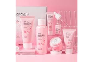 LAIKOU Zestaw Pielęgnacyjny Sakura dla Nastolatek i Kobiet, 6-Częściowy Zestaw do Pielęgnacji Twarzy: Oczyszczający Żel, Toner, Serum, Krem pod Oczy, Krem do Twarzy i Przeciwsłoneczny