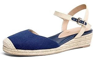 DREAM PAIRS Women's Espadrilles Wedge Sandals Closed Toe Adjustable Ankle Strap Mid Low Heel Summer Shoes