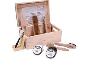 Langlauf Schuhbedarf Schuhputzset 9tlg Schuhputzkasten Verona I Schuhbürsten Set mit Box I Schuhcreme Set mit Holz Kasten, Schuhputzsets Box, Schuhpflegeset