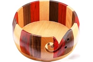 JOZEA Large Yarn Bowl, Wooden Yarn Storage Bowl, Handmade Rosewood with Holes, Knitting Wool Stroage Bowl