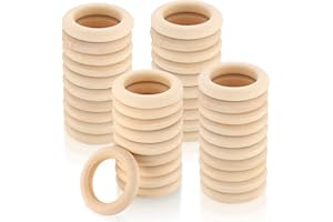 FULUSHOUXI 40 anelli in legno per fai da te, anelli in legno naturale, macramè, per gioielli fai da te, braccialetti macramè, ciondoli per decorazioni da appendere, 45 mm