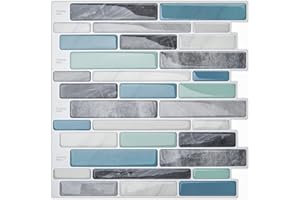 ‎LONGKING LONGKING Self-Adhesive Kitchen Backsplash, Marble Look Decorative Tiles (10 Tiles)