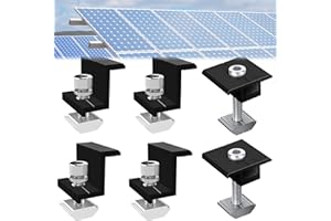 JUAEYIDDS Pack of 4 Solar Panel Centre Clamps and 2 Z Brackets 30 mm Holder Module Bracket Clamps PV Module Bracket for Framed Panels Motorhomes Walls Black