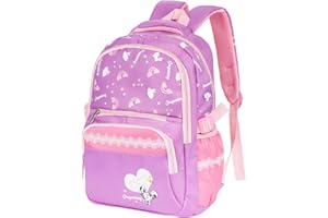 Sciphylia Sac à Dos Fille Enfants Garçons Grand Sac Ecole Primaire Scolaire Poids Léger avec Poche à Bouteille Avant, Violet