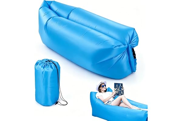 LOMUG Uppblåsbar soffa, luftsoffa, campingsoffa, bärbar luftlounger, vattentät uppblåsbar liggstol, luftsits, luftsoffa för camping, strand, utomhus, park (himmelblå)