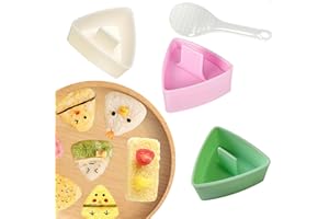 NUCALT 3 Stück Dreieckige Onigiri Form Plastik Selbstgemachte Sushi Form mit 1 Reislöffel Rosa Sushi Tools for Onigiri Dreieckige Wiederverwendbar Reiskugelform für DIY-Perfektes-Herstellungsset