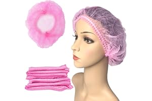 Vabrloy 100 Stück Haarnetz,53,3 cm Haarnetze Kopfhaube,OP Haube Haarhaube aus Einwegstoff,Bouffant Kappen Damen und Herren mit elastischem Stretch-Band,Rosa